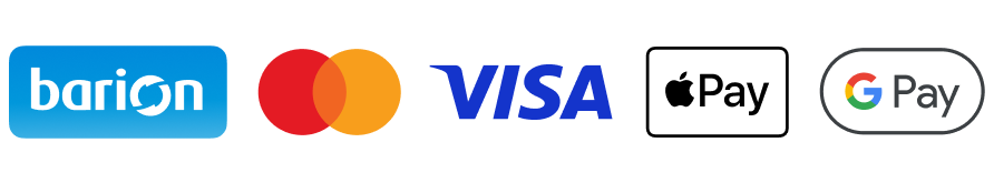 Elfogadott fizetési módok: Barion, Mastercard, VISA, Apple Pay, Google Pay