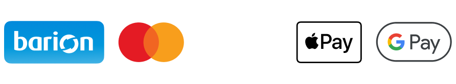 Elfogadott fizetési módok: Barion, Mastercard, VISA, Apple Pay, Google Pay